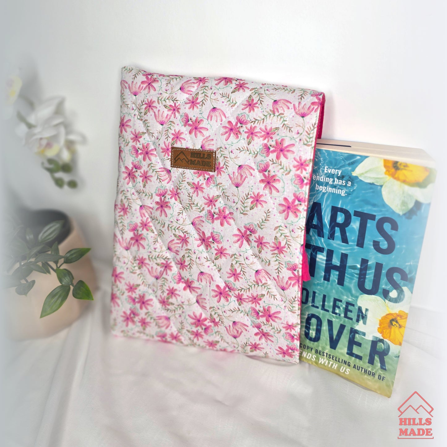Quilted Bow Book Sleeve - Pink Floral